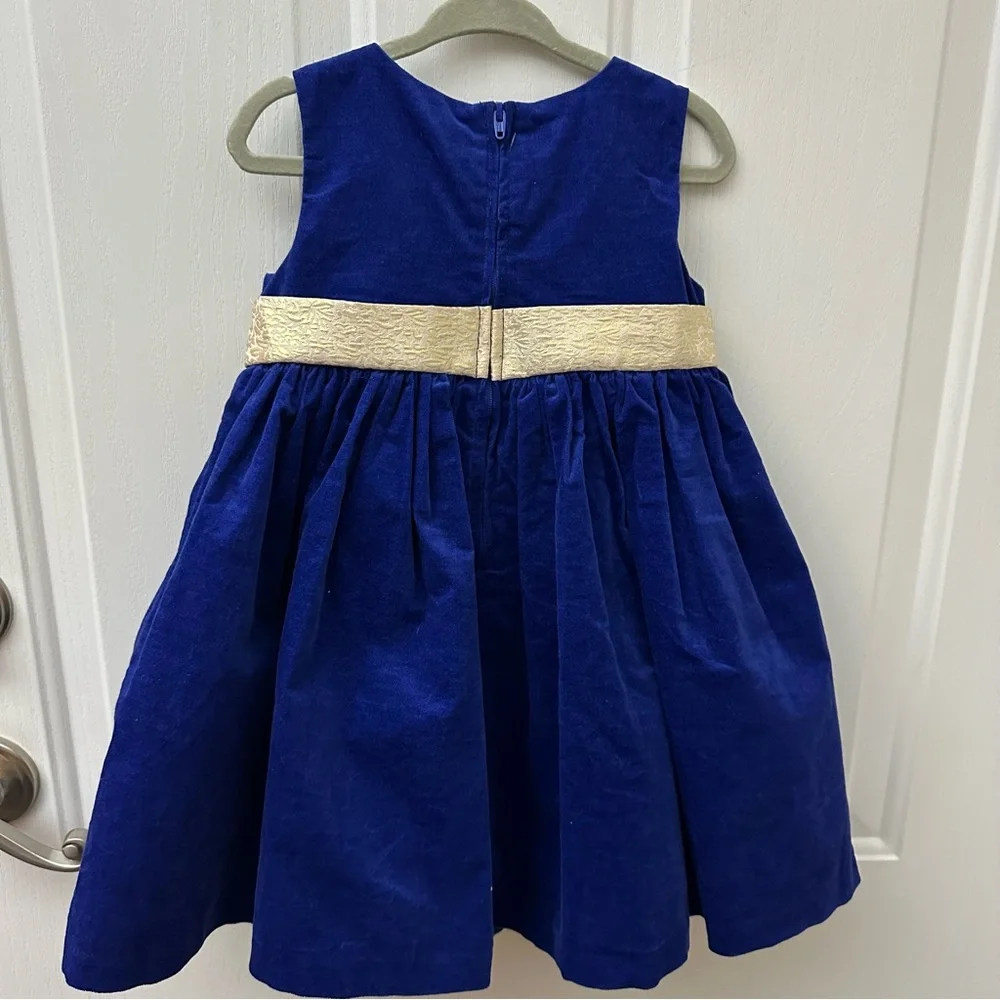 Gymboree Blue Velvet Dress and Osk Kosh Floral Print Denim Jumper Dress bundle